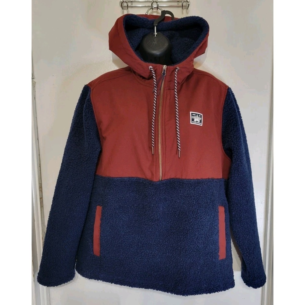Hurley Sherpa Fleece Hoodie Men's M Blue Red Half Zip Pullover Jacket Shacket